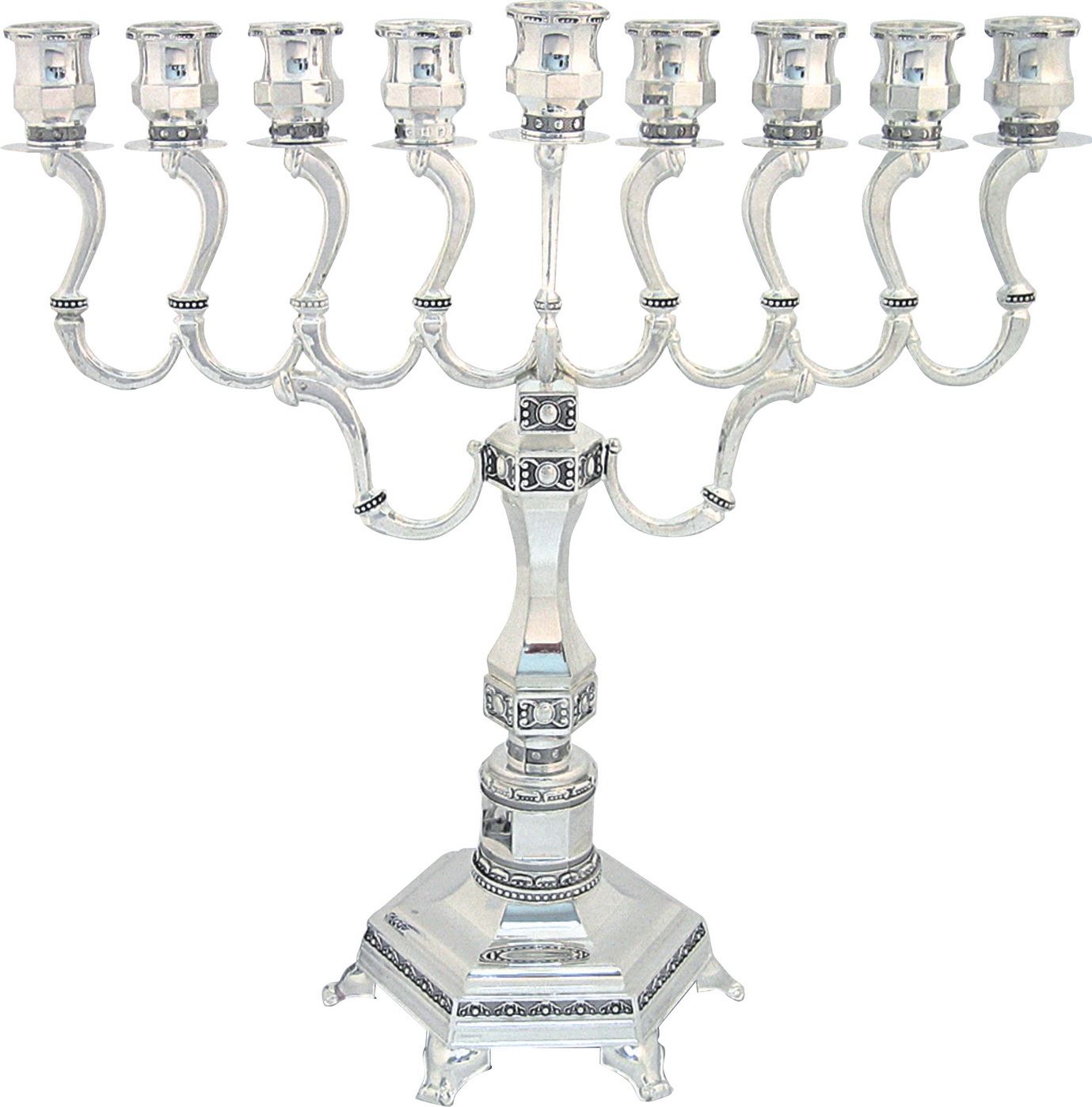 Hanukkah Menorah with 9 Branches, Silver, 28cm ART Judaica Kosher