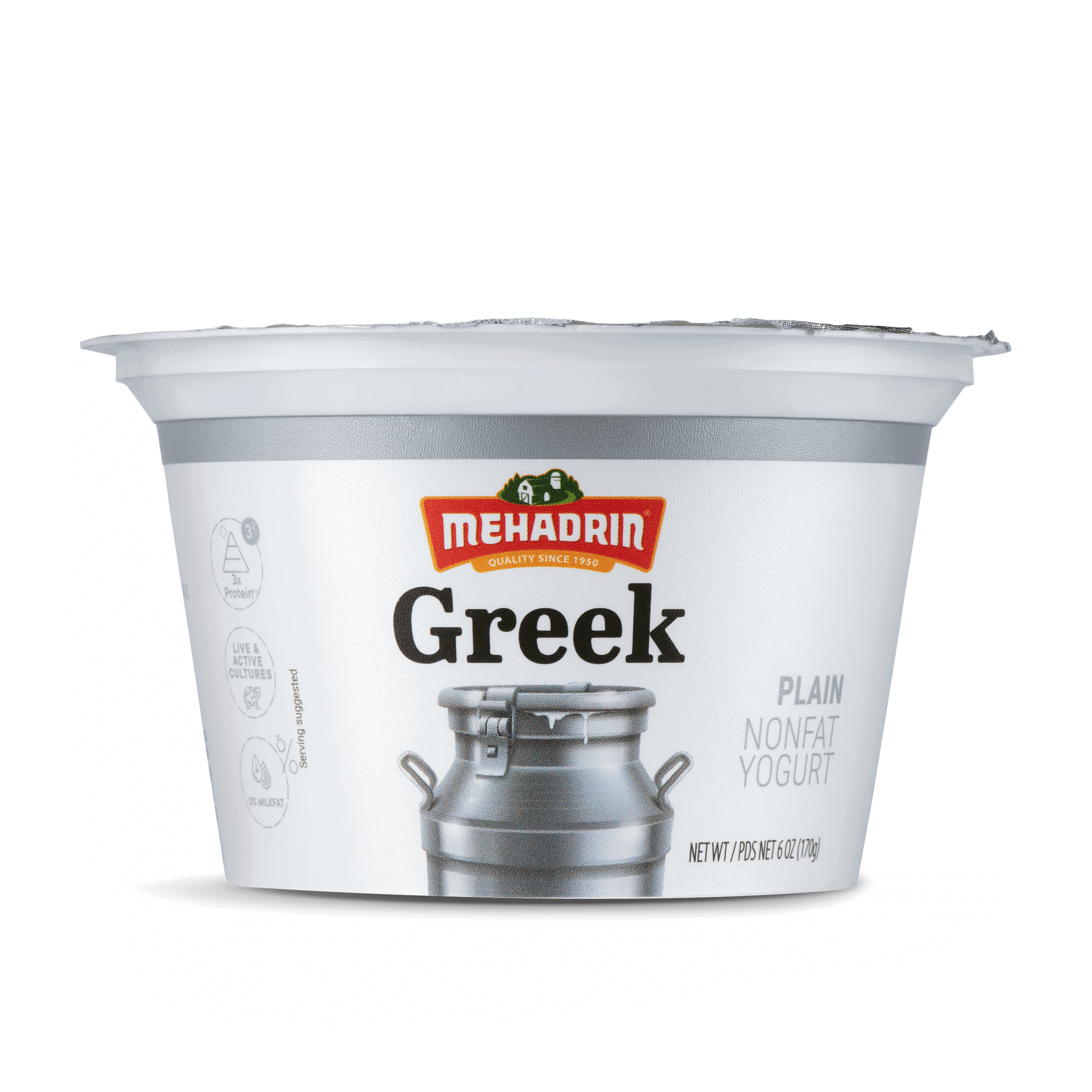 Mehadrin Plain Greek Yogurt 0 Fat 170G Mehadrin Kosher food direct